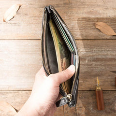 Cool Black Leather Mens Slim Long Zipper Clutch Wallet Long Wallet Phone Bag for Men - imessengerbags