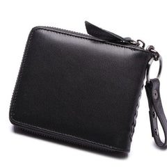 Genuine Leather Mens Chain Biker Wallet Cool Zipper Leather Wallet Bifold billfold Wallets - imessengerbags