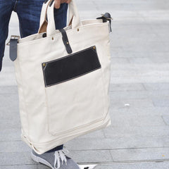 White Canvas Leather Mens Tote Handbags Messenger Bag Khaki Shoulder Tote Bag For Men and Women - imessengerbags
