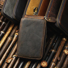 Vintage Leather Mens Small Key Zipper Wallets Cool Card Wallet for Men - imessengerbags