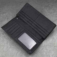 Black Casual Leather Mens Long Wallet Bifold Biker CHain Wallet Biker Wallet Chain Wallet For Men - imessengerbags