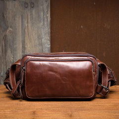 Khaki Leather Mens Fanny Pack Brown Waist Bag Hip Pack Belt Bags Bumbag for Men