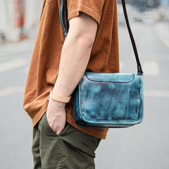 Casual Small Leather Mens Blue Side Bag Postman Bag Blue Messenger Bag For Men - imessengerbags