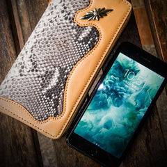 Handmade Leather Mens Chain Biker Wallet Cool Leather Wallet Long Clutch Wallets for Men