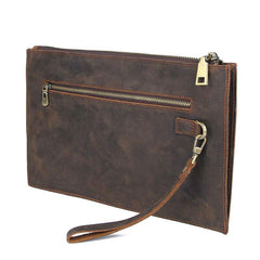 Vintage Coffee Leather Mens Wristlet Wallet Purse Zipper Clutch Wallet For Men