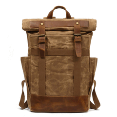 Waxed Canvas Leather Mens Waterproof Black Travel Backpack 15'' Green Computer Hiking Backpack for Men - imessengerbags