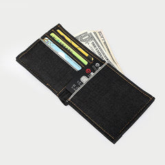 Black Wallet Cool Denim Mens Jean Slim billfold Wallet Bifold Jean Small Wallets For Men