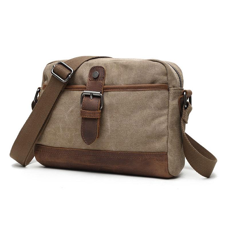 Mens Waxed Canvas Leather Small Courier Bags Canvas Side Bag for Men - imessengerbags