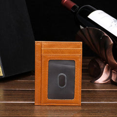 RFID Brown Leather Men's Slim Card Holder Black Front Pocket Wallet Small Card Wallet For Men - imessengerbags