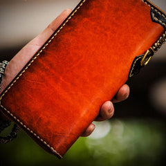 Handmade Leather Mens Chain Biker Wallet Cool Leather Wallet Long Clutch Wallets for Men - imessengerbags