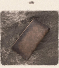 Vintage Brown Long Wallet Leather Mens Bifold Long Wallet Slim Long Wallet For Men