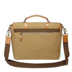 Khaki Canvas Leather Mens Casual Briefcase Shoulder Bag Messenger Bags Casual Courier Bags for Men