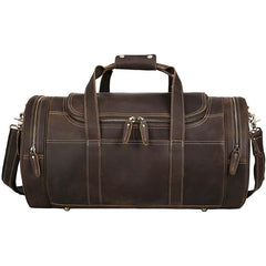 Casual Brown Leather Round Men's Large Overnight Bag Travel Bag Luggage Weekender Bag For Men