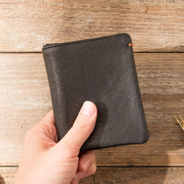 Cool Brown Leather Mens Small Wallets Bifold Black Vintage Slim billfold Wallet for Men - imessengerbags
