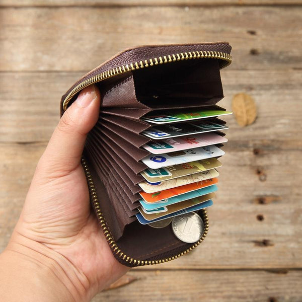 Dark Brown Leather Mens Small Card Wallet Card Holder Coin Purse For Men - imessengerbags
