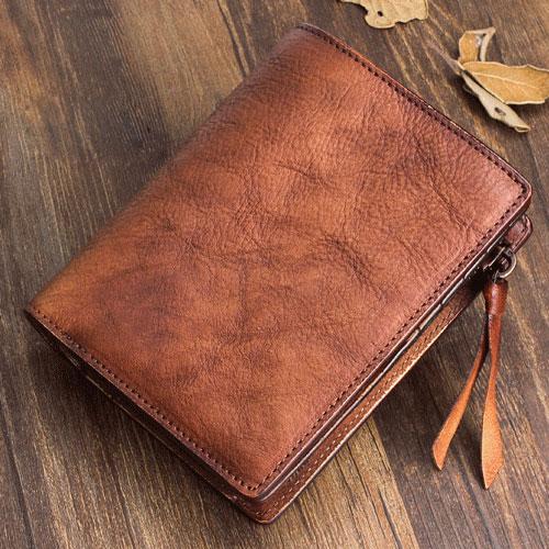 Handmade Mens Cool billfold Leather Wallet Men Small Zipper Wallets Bifold for Men - imessengerbags