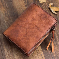 Handmade Mens Cool billfold Leather Wallet Men Small Zipper Wallets Bifold for Men