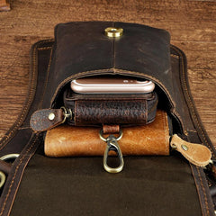 Cool Leather Brown Men's Biker Drop Leg Bag Belt Pouch Black Waist Bag Side Bag For Men - imessengerbags
