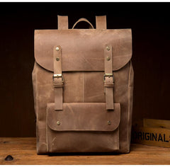 Casual Brown Mens Leather 15-inch Large Backpack Travel Backpacks Computer Backpacks for men - imessengerbags