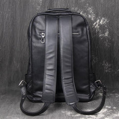 Cool Black Leather Mens Backpacks 15inch Laptop Backpacks School Backpack for Men - imessengerbags