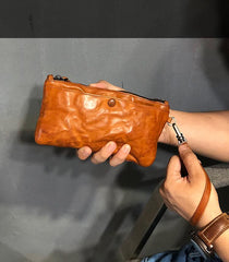 Fashion Black Leather Mens Long Wallet Brown Wristlet Wallet Phone Chain Wallet Clutch Men - imessengerbags