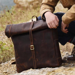 Handmade Leather Mens Cool Backpack Sling Bag Large Black Travel Bag Hiking Bag for men - imessengerbags
