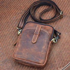 Vintage Brown Leather Men's Cell Phone Holsters Brown Belt Pouch Mini Side Bag For Men - imessengerbags