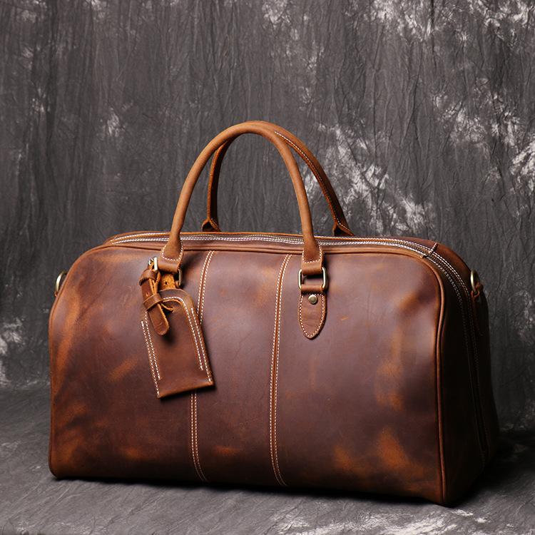 buy travel bags for men Cool Leather Men Large Brown Overnight Bag Travel Bag Weekender Bag For Men