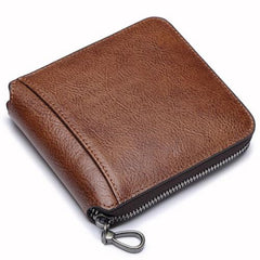 Genuine Leather Mens Cool Zipper Leather Wallet Men Small Wallets Bifold for Men - imessengerbags