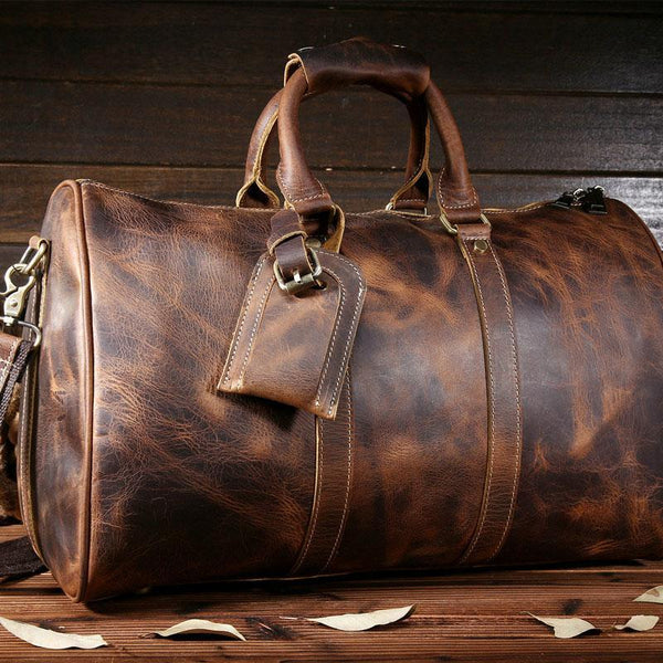 Vintage Leather Mens Large Weekender Bag Travel Bag Duffle Bag