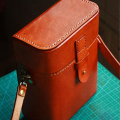 Handmade Brown Leather Mens Small Box Bag Shoulder Bag Messenger Bags for Men - imessengerbags