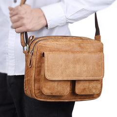 Vintage Brown Leather Men's 10 inches Small Courier Bag Brown Postman Bag Messenger Bag For Men