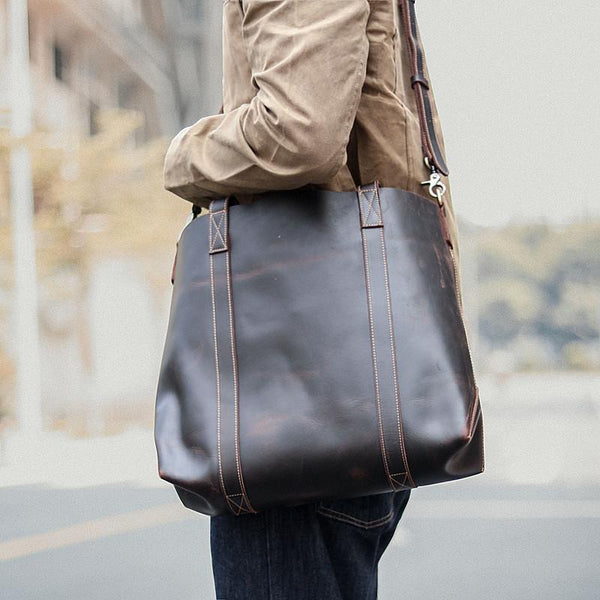 Dark Brown Vintage Leather Men Large Tote Bag Courier Tote Messenger Bag Tote For Men - imessengerbags
