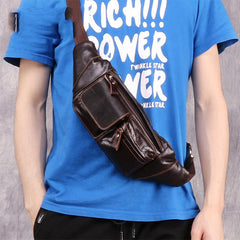 Cool Brown Leather Men's Fanny Pack Hip Pack Waist Bag Chest Bag For Men