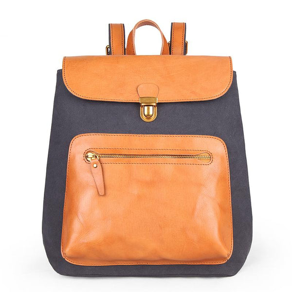 Canvas Leather Mens Women Student Backpack Army Green Travel Backpack Caramel College Backpack for Men - imessengerbags