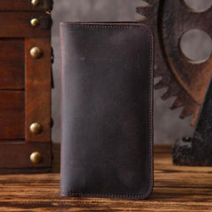 Handmade Leather Mens Cool Long Leather Wallet Slim Phone Clutch Wallet for Men