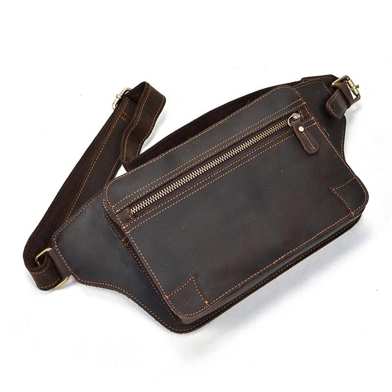 Cool Dark Brown LEATHER MENS FANNY PACK FOR MEN BUMBAG Vintage WAIST BAGS - imessengerbags