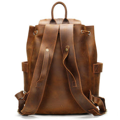 Vintage Leather Men's Barrel Backpack Travel Backpack Brown College Backpack For Men - imessengerbags
