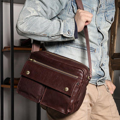 Black Genuine Leather Mens Cool Small Side Bag Messenger Bag Black Courier Bag for Men - imessengerbags