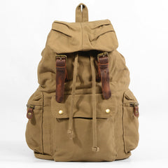Khaki Canvas Mens Large 15'' Hiking Backpack Travel Backpack College Bag Computer Backpack for Men - imessengerbags