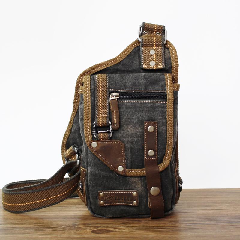 Canvas Black Mens Sling Bag Green Chest Bag One Shoulder Backpack For Men - imessengerbags