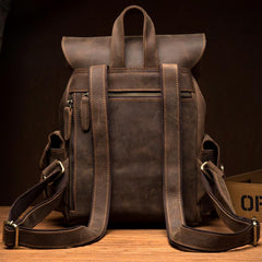 Casual Dark Brown Leather Mens 12 inches Laptop Backpack Leather school Backpack for Men - imessengerbags
