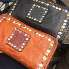 Genuine Leather Mens Cool Long Leather Wallet Biker Wallet Zipper Clutch Wallet for Men - imessengerbags