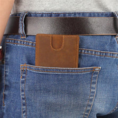 Vintage Brown Leather Men's Slim Small Bifold Wallet Front Pocket billfold Wallet For Men - imessengerbags
