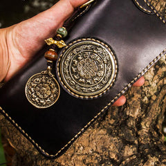 Handmade Leather Tibetan Mens Chain Biker Wallet Cool Leather Wallet Long Clutch Wallets for Men