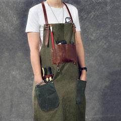 Canvas Leather Mens Womens Blue Craftsman Apron Cafe Staff Apron Work Apron for Men - imessengerbags