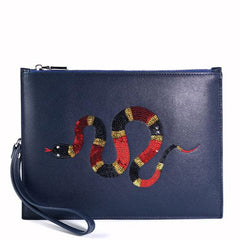 Handmade Leather Mens Clutch Snake Cool Slim Wallet Zipper Clutch Wristlet Wallet for Men - imessengerbags