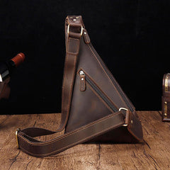 Cool Brown Leather Triangular Chest Bag Sling Bag Sling Crossbody Bag For Mens