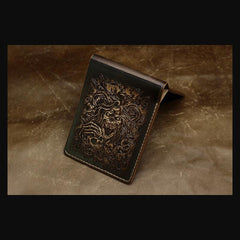 Handmade Leather Tooled Death Metal Mens billfold Wallet Cool Leather Wallet Slim Wallet for Men - imessengerbags