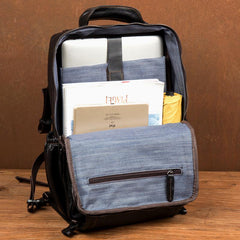 Black Fashion Mens Leather 14-inch Computer Backpacks Cool Travel Backpack School Backpack for men - imessengerbags